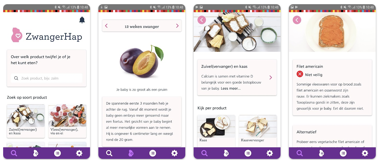 De app van het Voedingscentrum met voedingsadviezen voor zwangeren.